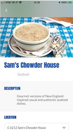 Chase Center移动应用程序sam Chowder House