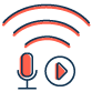 Icon for voice and video set against Wi-Fi symbol