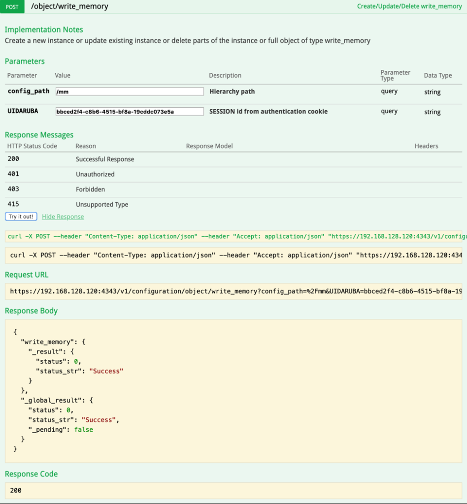 POST to save the configuration of the controller.