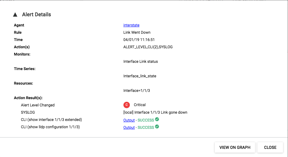 Alert details box with View on Graph button displayed