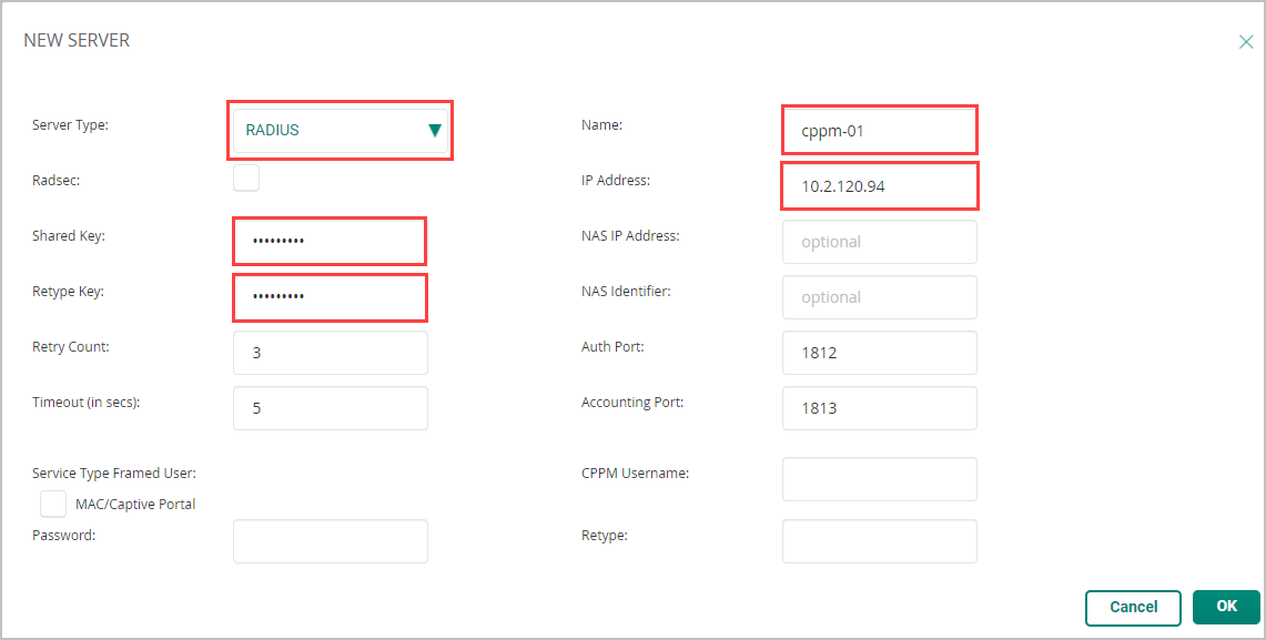 Adding Radius Server