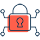 Icon of a lock with four extending lines terminating in points