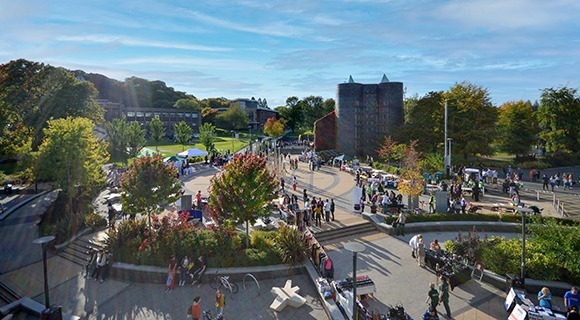 在基尔大学校园里走来走去的学生