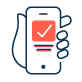 Icon of a hand holding a mobile phone displaying a checkmark