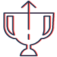 Drawn icon of a trophy with an upward pointing arrow coming out of it