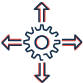 Drawn icon of a gear with arrows pointing out of it in four directions