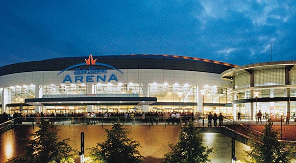 Customers entering König-Pilsener-ARENA in Oberhausen, Germany